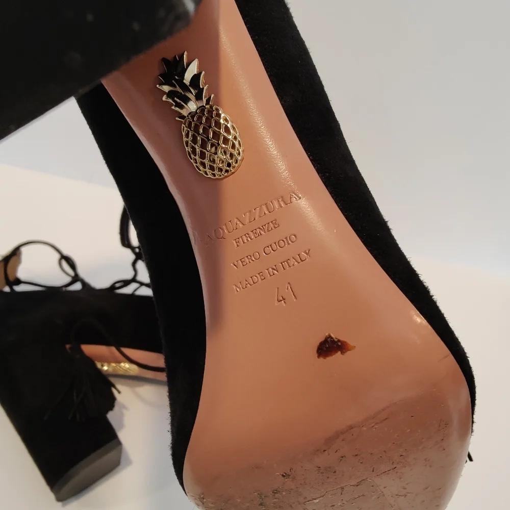 Aquazzura Black Suede Tassel Accents Pumps